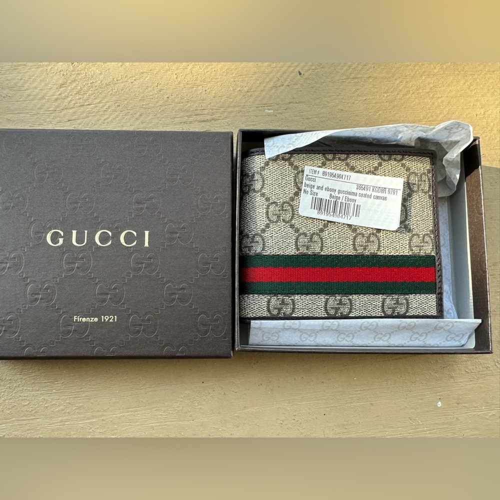 Gucci GG Supreme Canvas Bifold Wallet with Green and Red Web Stripe - Picture 13 of 15